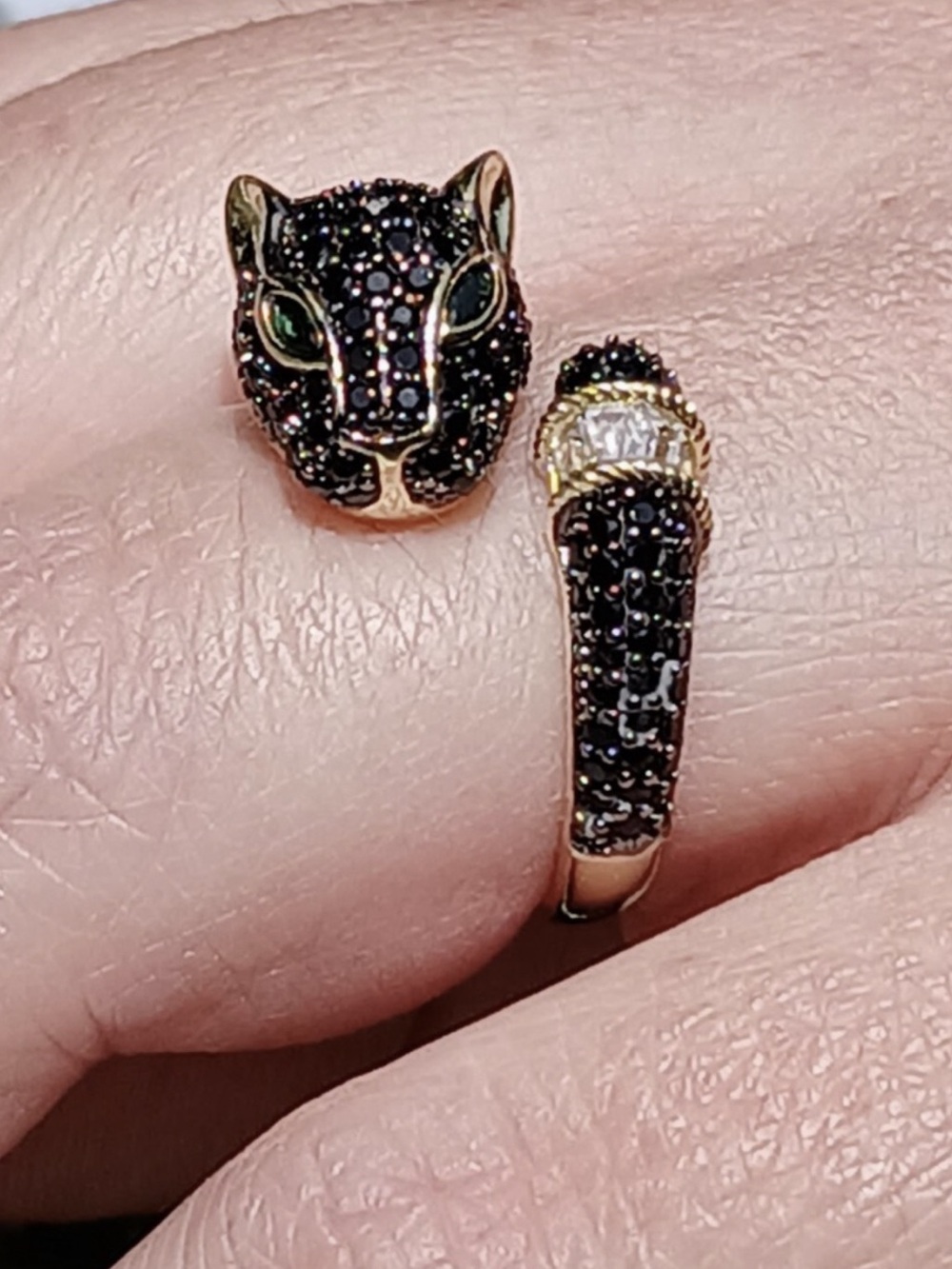 Rachel Zoe black panther Onyx & CZ 18K gold plated silver 925 wrap-around ring - Picture 10 of 11